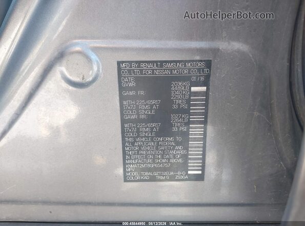 KNMAT2MT8GP654757 2016 NISSAN ROGUE Gray Շարժիչի բաժամունքի տեսք