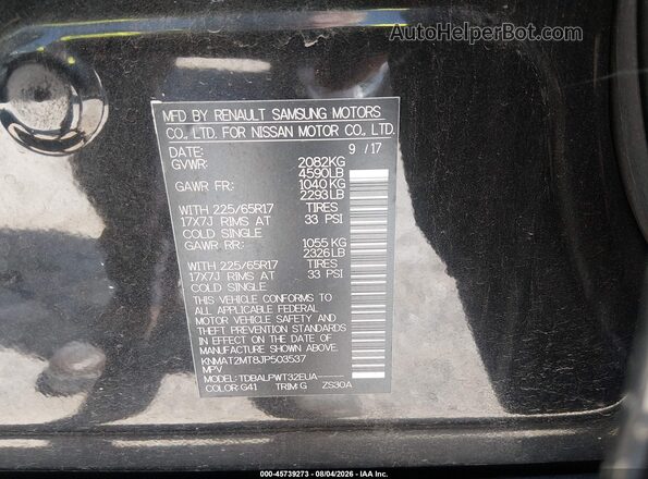 KNMAT2MT8JP503537 2018 NISSAN ROGUE Black Widok komory silnika