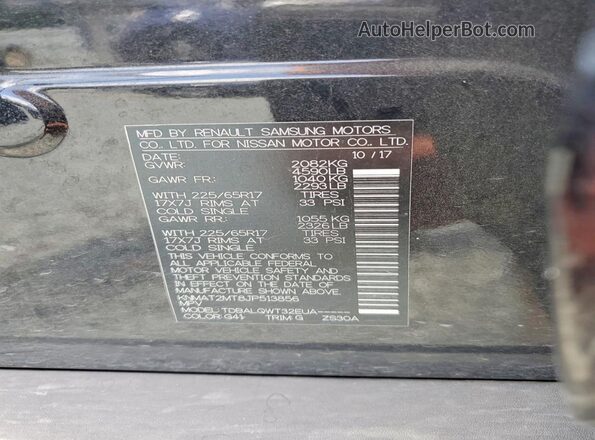 KNMAT2MT8JP513856 2018 NISSAN ROGUE Black VIN կոդի պիտակի տեսք