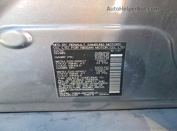 KNMAT2MT8JP535582 2018 NISSAN ROGUE Silver Vista de la etiqueta del VIN