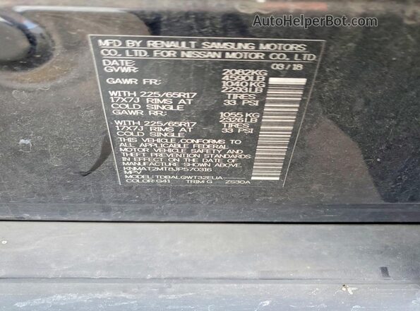KNMAT2MT8JP570316 2018 NISSAN ROGUE Black Vista de la etiqueta del VIN