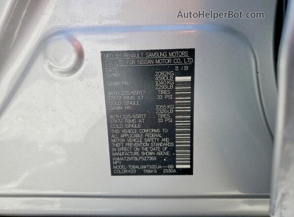 KNMAT2MT8LP527369 2020 NISSAN ROGUE Silver Շարժիչի բաժամունքի տեսք