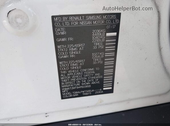 KNMAT2MT9HP603818 2017 NISSAN ROGUE White Շարժիչի բաժամունքի տեսք