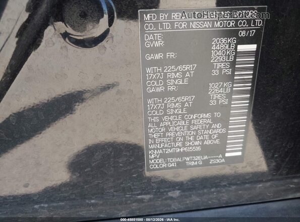 KNMAT2MT9HP615516 2017 NISSAN ROGUE Black Вид підкапотного простору