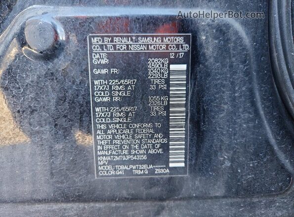 KNMAT2MT9JP543156 2018 NISSAN ROGUE Black Панорамний вид салону 360°