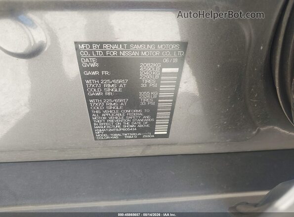 KNMAT2MT9JP605414 2018 NISSAN ROGUE Gray Vista del compartimento del motor