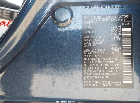KNMAT2MTXGP621811 2016 NISSAN ROGUE Dark Blue Շարժիչի բաժամունքի տեսք
