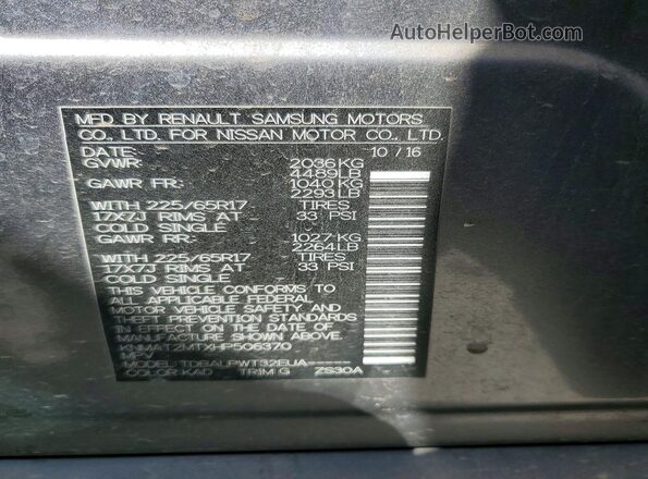 KNMAT2MTXHP506370 2017 NISSAN ROGUE Gray Vista de la etiqueta del VIN