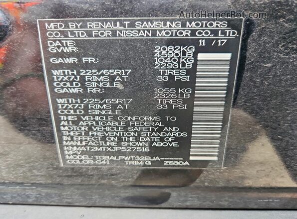 KNMAT2MTXJP527516 2018 NISSAN ROGUE Black VIN sticker view