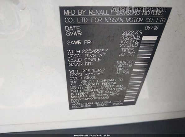 KNMAT2MV0GP709915 2016 NISSAN ROGUE White Widok komory silnika