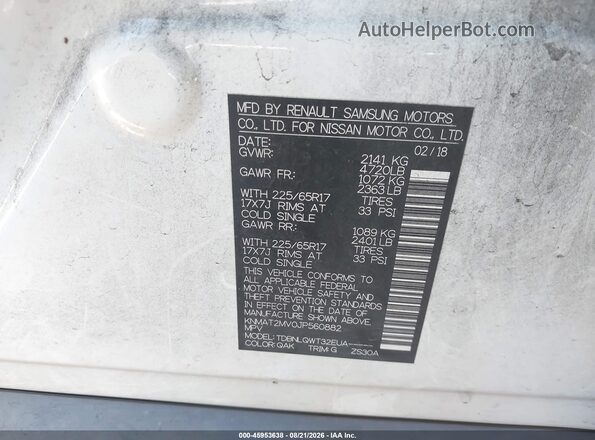 KNMAT2MV0JP560882 2018 NISSAN ROGUE White Вид підкапотного простору