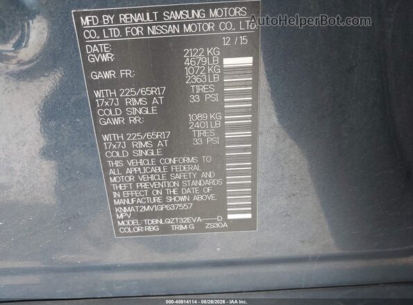 KNMAT2MV1GP637557 2016 NISSAN ROGUE Blue Շարժիչի բաժամունքի տեսք