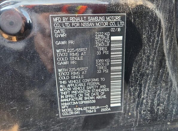 KNMAT2MV1GP666539 2016 NISSAN ROGUE Black Widok komory silnika