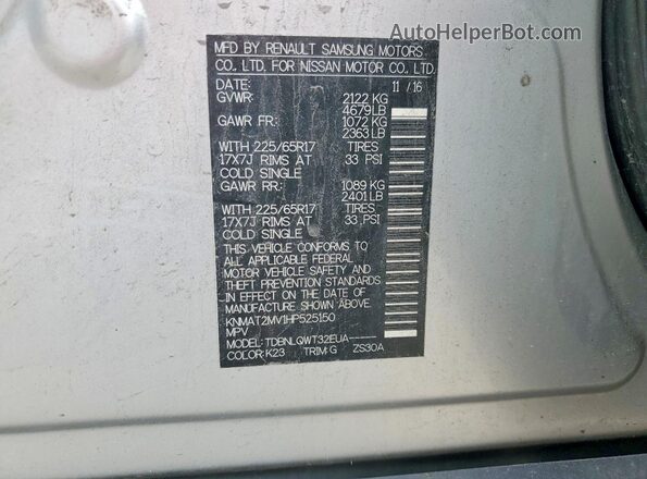 KNMAT2MV1HP525150 2017 NISSAN ROGUE Silver VIN կոդի պիտակի տեսք
