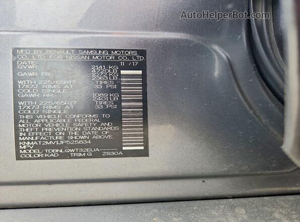 KNMAT2MV1JP525834 2018 NISSAN ROGUE Gray Vista del compartimento del motor