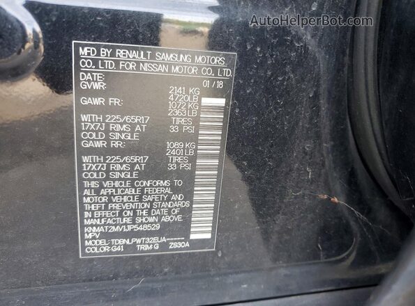 KNMAT2MV1JP548529 2018 NISSAN ROGUE Black Widok naklejki z numerem VIN