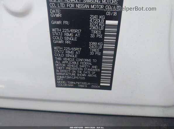 KNMAT2MV1JP571115 2018 NISSAN ROGUE White Engine compartment view