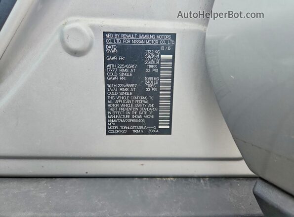 KNMAT2MV2GP655405 2016 NISSAN ROGUE Silver Vista del compartimento del motor
