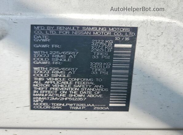 KNMAT2MV2HP512357 2017 NISSAN ROGUE White 