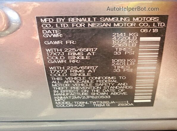 KNMAT2MV2JP620533 2018 NISSAN ROGUE Gray Engine compartment view