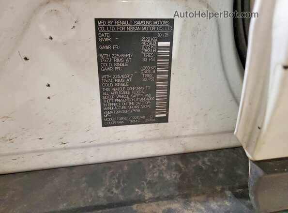KNMAT2MV3GP617598 2016 NISSAN ROGUE White სალონის 360-გრადუსიანი ხედი