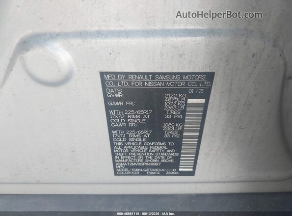 KNMAT2MV3GP649967 2016 NISSAN ROGUE Silver Engine compartment view