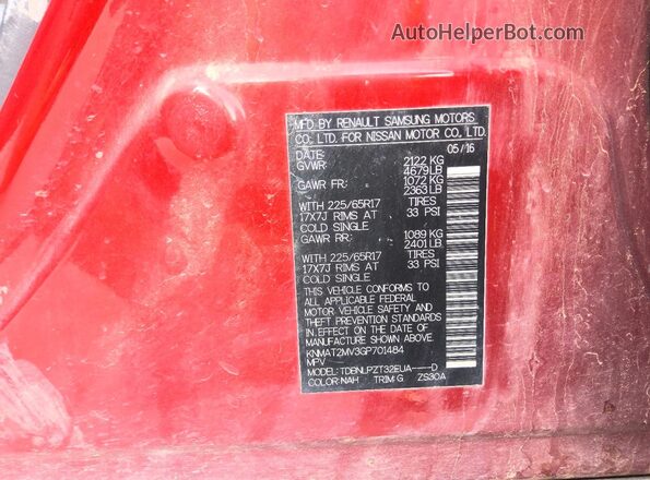KNMAT2MV3GP701484 2016 NISSAN ROGUE Burgundy Widok naklejki z numerem VIN