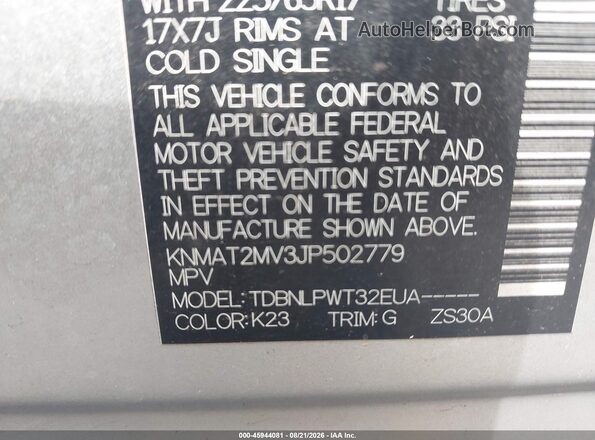 KNMAT2MV3JP502779 2018 NISSAN ROGUE Silver Engine compartment view