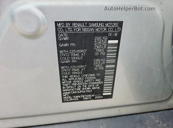 KNMAT2MV3JP547057 2018 NISSAN ROGUE Silver Widok wnętrza 360 stopni