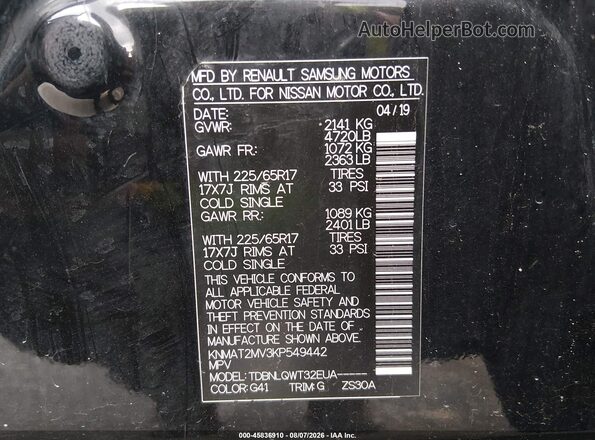 KNMAT2MV3KP549442 2019 NISSAN ROGUE Black Widok komory silnika
