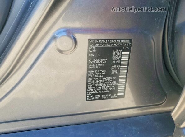 KNMAT2MV4GP620820 2016 NISSAN ROGUE Gray 360 interior view