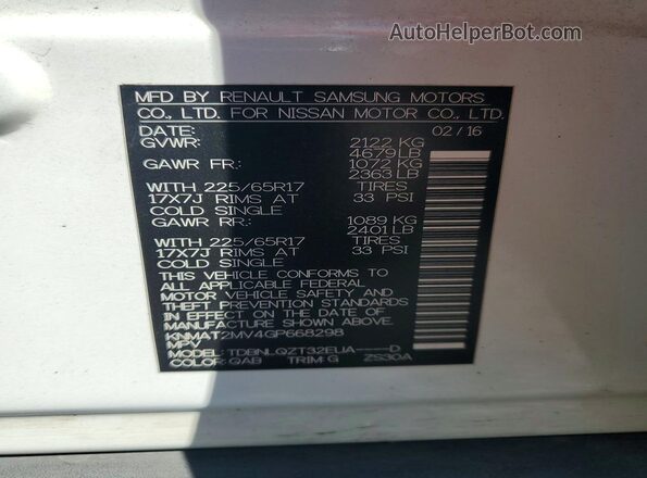 KNMAT2MV4GP668298 2016 NISSAN ROGUE White 360 interior view