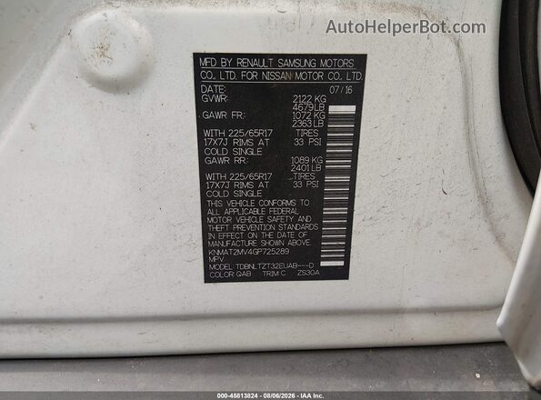 KNMAT2MV4GP725289 2016 NISSAN ROGUE White Engine compartment view