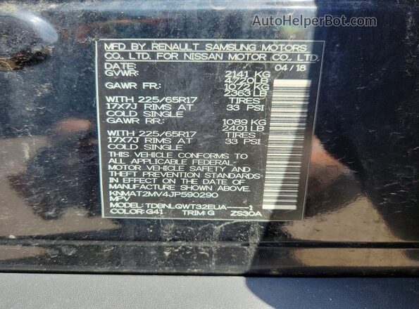 KNMAT2MV4JP590290 2018 NISSAN ROGUE Black Widok naklejki z numerem VIN