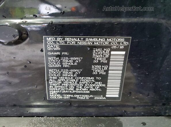 KNMAT2MV4JP594338 2018 NISSAN ROGUE Black Vista de la etiqueta del VIN