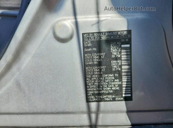 KNMAT2MV4KP502758 2019 NISSAN ROGUE Silver VIN կոդի պիտակի տեսք