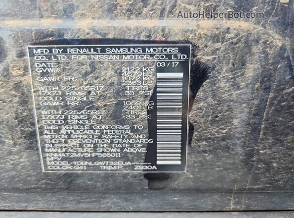 KNMAT2MV5HP566011 2017 NISSAN ROGUE Black VIN sticker view