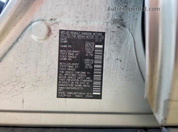 KNMAT2MV5HP603770 2017 NISSAN ROGUE Серебряный Вид наклейки с VIN-кодом