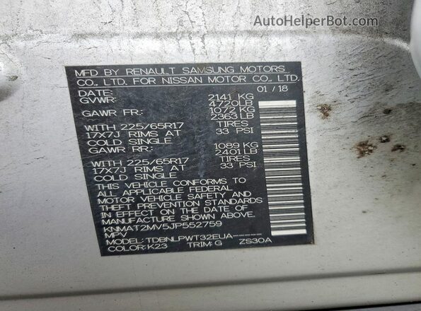 KNMAT2MV5JP552759 2018 NISSAN ROGUE Серебряный Панорамный вид салона 360°