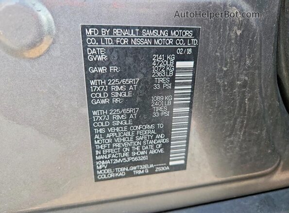 KNMAT2MV5JP563261 2018 NISSAN ROGUE Silver VIN կոդի պիտակի տեսք