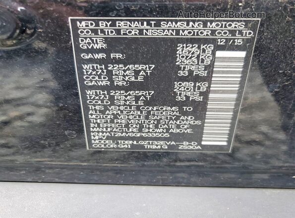 KNMAT2MV6GP633505 2016 NISSAN ROGUE Black 
