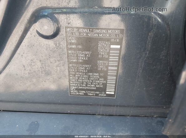 KNMAT2MV6GP650868 2016 NISSAN ROGUE Blue ძრავის განყოფილების ხედი