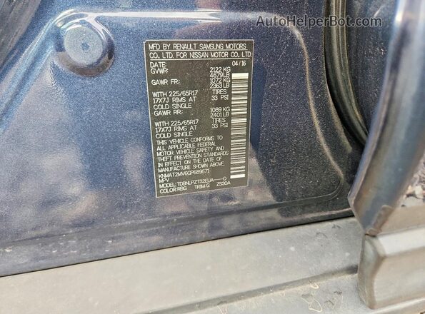 KNMAT2MV6GP689671 2016 NISSAN ROGUE Blue Вид наклейки з VIN-кодом