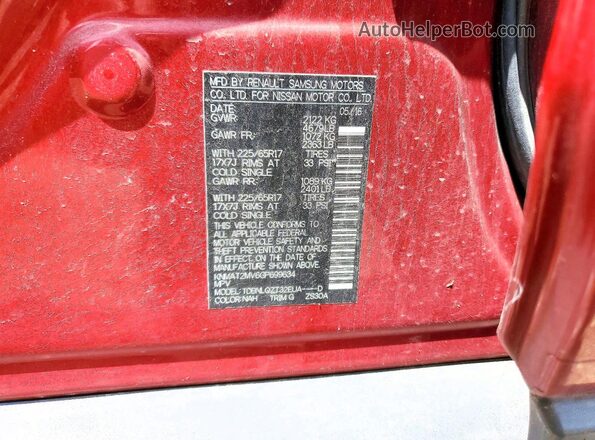 KNMAT2MV6GP699634 2016 NISSAN ROGUE Red VIN կոդի պիտակի տեսք