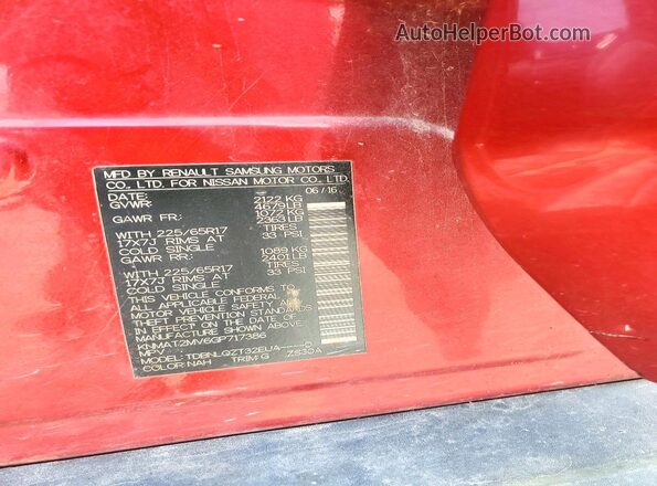 KNMAT2MV6GP717386 2016 NISSAN ROGUE Burgundy Vista del compartimento del motor