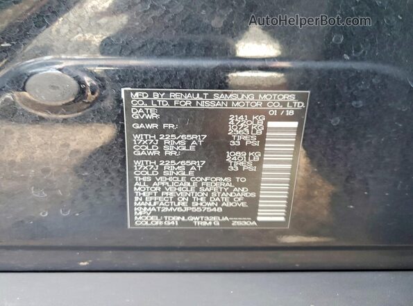 KNMAT2MV6JP557548 2018 NISSAN ROGUE Black VIN կոդի պիտակի տեսք