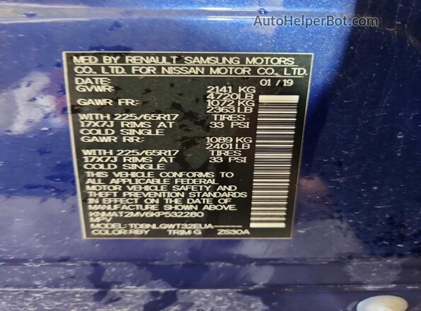 KNMAT2MV6KP532280 2019 NISSAN ROGUE Blue 360 interior view