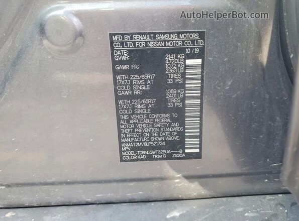 KNMAT2MV6LP521734 2020 NISSAN ROGUE Silver Панорамний вид салону 360°