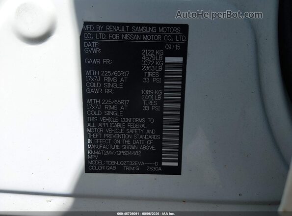 KNMAT2MV7GP604482 2016 NISSAN ROGUE White Vista del compartimento del motor