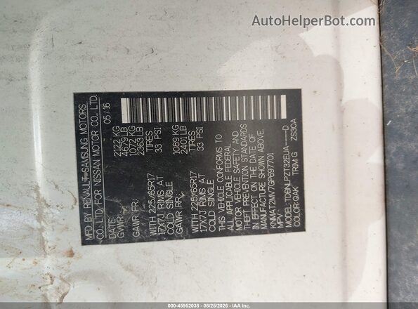 KNMAT2MV7GP697701 2016 NISSAN ROGUE White Engine compartment view